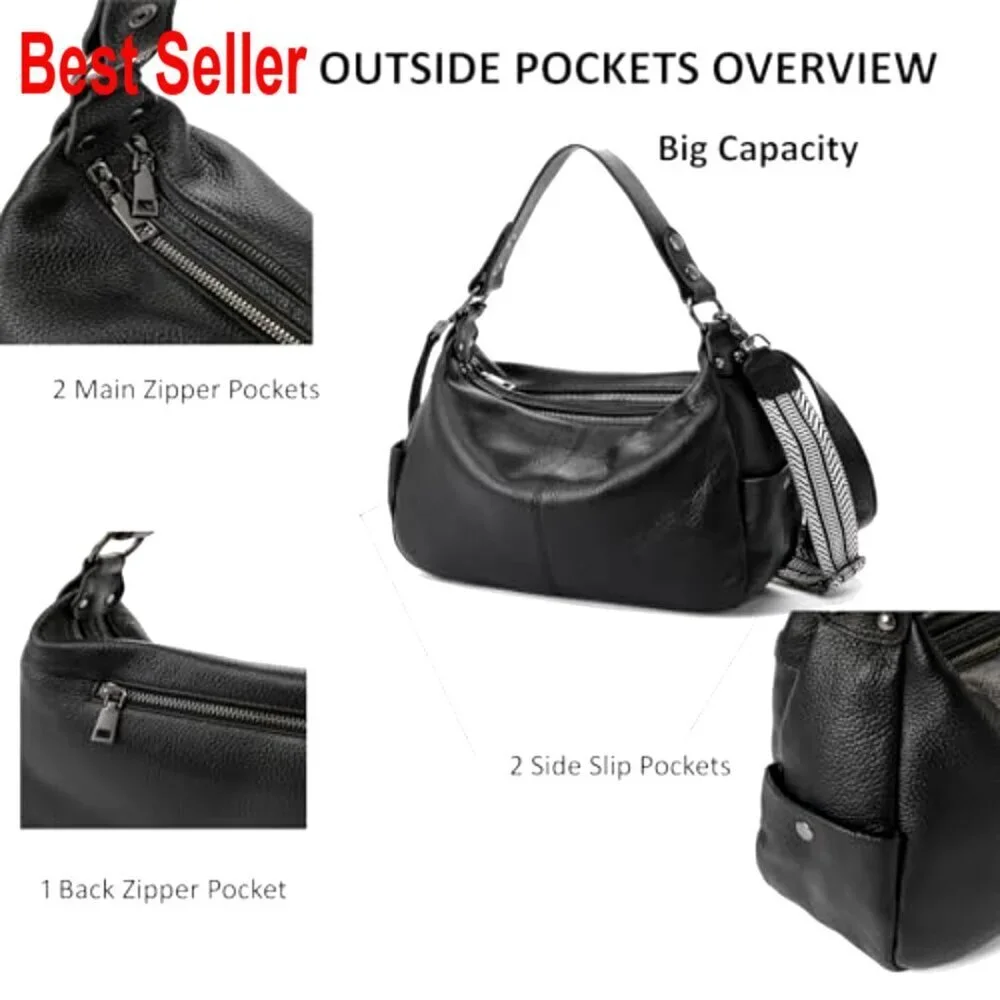 Genuine Leather Hobo Bag with Adjustable Straps